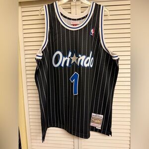 Mitchell & Ness Orlando Magic #1 Black Pinstripe Hardwood Classic Jersey Mens 2x